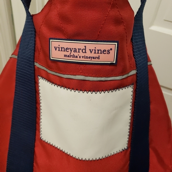 Vineyard Vines Large Travel/Beach Tote Red/blue Open Top - Picture 5 of 7